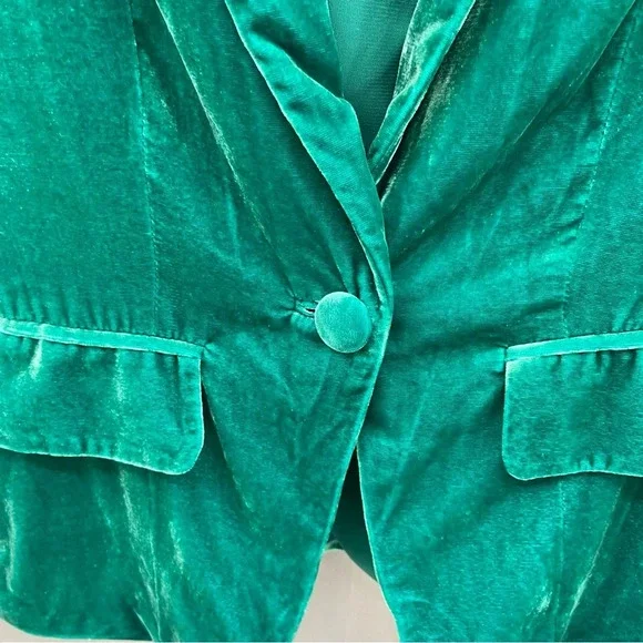 For Love & Lemons Viva Emerald Silk Blend Velvet Blazer Size Small - Picture 4 of 14